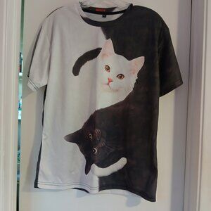 Yin Yang Black White Kitty Short Sleeve Tee SZ XL NWOT